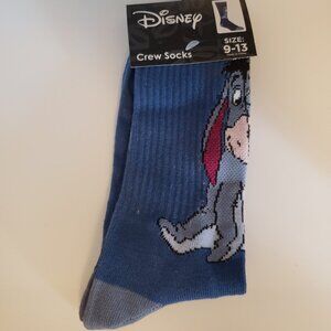 Disney Eeyore Socks Blue Gray Donkey Size 9-13 Women Cartoon Crew Socks New NWT